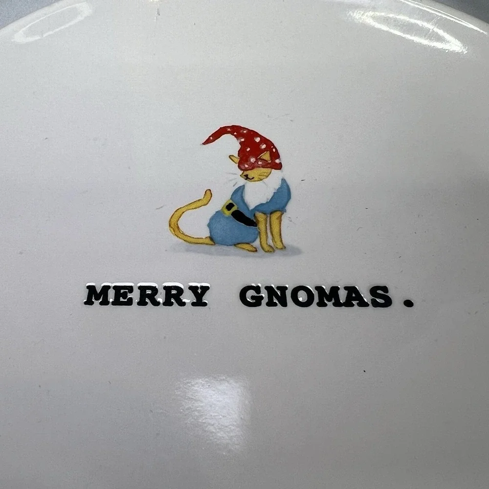 Rae Dunn Ceramic Dessert Plate MERRY GNOMAS Cat 6